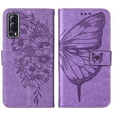 Coque Portefeuille Papillon Livre Cuir Etui Clapet Y01B pour Vivo Y72 5G Violet Clair