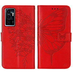 Coque Portefeuille Papillon Livre Cuir Etui Clapet Y01B pour Vivo Y75 4G Rouge