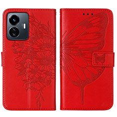 Coque Portefeuille Papillon Livre Cuir Etui Clapet Y01B pour Vivo Y77 5G Rouge