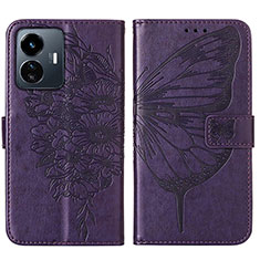 Coque Portefeuille Papillon Livre Cuir Etui Clapet Y01B pour Vivo Y77 5G Violet