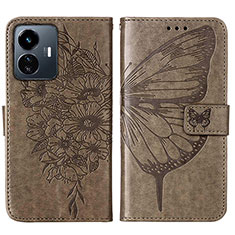 Coque Portefeuille Papillon Livre Cuir Etui Clapet Y01B pour Vivo Y77e 5G Gris