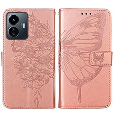 Coque Portefeuille Papillon Livre Cuir Etui Clapet Y01B pour Vivo Y77e 5G Or Rose