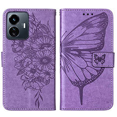 Coque Portefeuille Papillon Livre Cuir Etui Clapet Y01B pour Vivo Y77e 5G Violet Clair