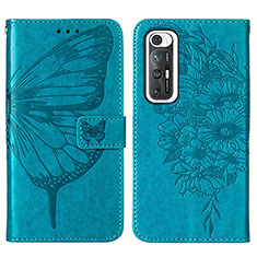 Coque Portefeuille Papillon Livre Cuir Etui Clapet Y01B pour Xiaomi Mi 10S 5G Bleu