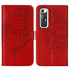 Coque Portefeuille Papillon Livre Cuir Etui Clapet Y01B pour Xiaomi Mi 10S 5G Rouge