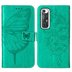 Coque Portefeuille Papillon Livre Cuir Etui Clapet Y01B pour Xiaomi Mi 10S 5G Vert