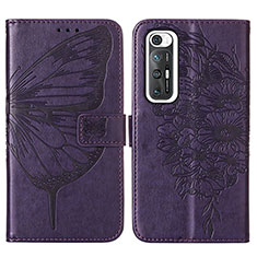 Coque Portefeuille Papillon Livre Cuir Etui Clapet Y01B pour Xiaomi Mi 10S 5G Violet