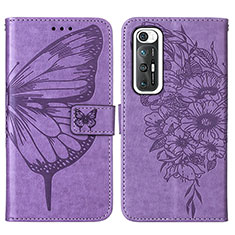 Coque Portefeuille Papillon Livre Cuir Etui Clapet Y01B pour Xiaomi Mi 10S 5G Violet Clair