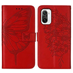 Coque Portefeuille Papillon Livre Cuir Etui Clapet Y01B pour Xiaomi Mi 11i 5G Rouge