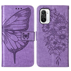 Coque Portefeuille Papillon Livre Cuir Etui Clapet Y01B pour Xiaomi Mi 11i 5G Violet Clair