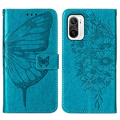 Coque Portefeuille Papillon Livre Cuir Etui Clapet Y01B pour Xiaomi Mi 11X Pro 5G Bleu