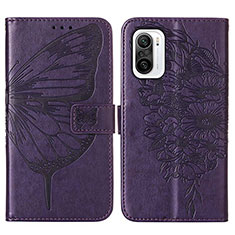 Coque Portefeuille Papillon Livre Cuir Etui Clapet Y01B pour Xiaomi Redmi K40 5G Violet