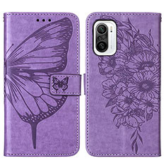 Coque Portefeuille Papillon Livre Cuir Etui Clapet Y01B pour Xiaomi Redmi K40 5G Violet Clair