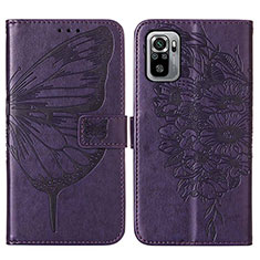 Coque Portefeuille Papillon Livre Cuir Etui Clapet Y01B pour Xiaomi Redmi Note 10 4G Violet