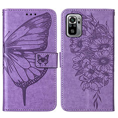 Coque Portefeuille Papillon Livre Cuir Etui Clapet Y01B pour Xiaomi Redmi Note 10 4G Violet Clair