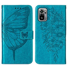 Coque Portefeuille Papillon Livre Cuir Etui Clapet Y01B pour Xiaomi Redmi Note 11 SE India 4G Bleu