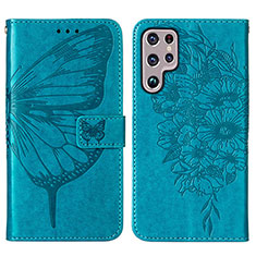 Coque Portefeuille Papillon Livre Cuir Etui Clapet Y06B pour Samsung Galaxy S21 Ultra 5G Bleu