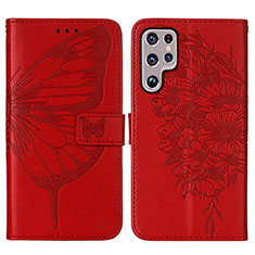Coque Portefeuille Papillon Livre Cuir Etui Clapet Y06B pour Samsung Galaxy S21 Ultra 5G Rouge