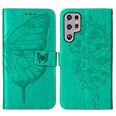 Coque Portefeuille Papillon Livre Cuir Etui Clapet Y06B pour Samsung Galaxy S21 Ultra 5G Vert
