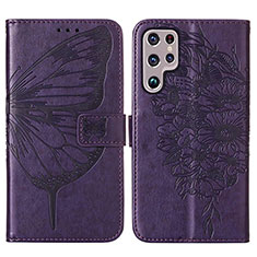 Coque Portefeuille Papillon Livre Cuir Etui Clapet Y06B pour Samsung Galaxy S21 Ultra 5G Violet