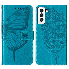 Coque Portefeuille Papillon Livre Cuir Etui Clapet Y06B pour Samsung Galaxy S22 5G Bleu