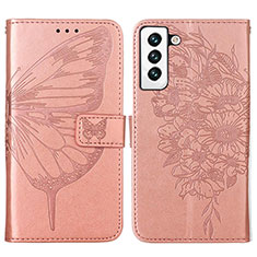 Coque Portefeuille Papillon Livre Cuir Etui Clapet Y06B pour Samsung Galaxy S22 5G Or Rose