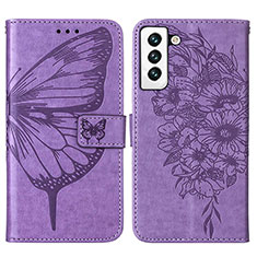 Coque Portefeuille Papillon Livre Cuir Etui Clapet Y06B pour Samsung Galaxy S22 5G Violet Clair