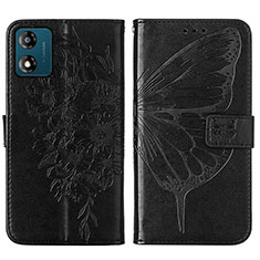 Coque Portefeuille Papillon Livre Cuir Etui Clapet YB1 pour Motorola Moto E13 Noir