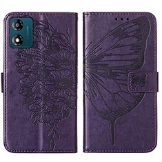 Coque Portefeuille Papillon Livre Cuir Etui Clapet YB1 pour Motorola Moto E13 Violet