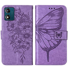 Coque Portefeuille Papillon Livre Cuir Etui Clapet YB1 pour Motorola Moto E13 Violet Clair