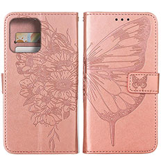 Coque Portefeuille Papillon Livre Cuir Etui Clapet YB1 pour Motorola Moto Edge Plus (2023) 5G Or Rose