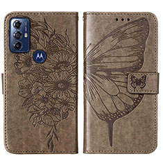 Coque Portefeuille Papillon Livre Cuir Etui Clapet YB1 pour Motorola Moto G Play (2023) Gris