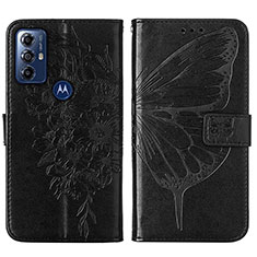 Coque Portefeuille Papillon Livre Cuir Etui Clapet YB1 pour Motorola Moto G Play (2023) Noir