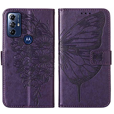 Coque Portefeuille Papillon Livre Cuir Etui Clapet YB1 pour Motorola Moto G Play (2023) Violet