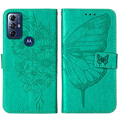 Coque Portefeuille Papillon Livre Cuir Etui Clapet YB1 pour Motorola Moto G Play Gen 2 Vert