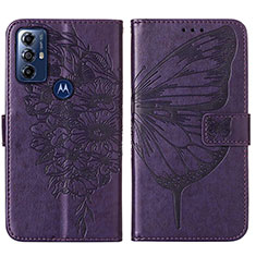Coque Portefeuille Papillon Livre Cuir Etui Clapet YB1 pour Motorola Moto G Power (2022) Violet