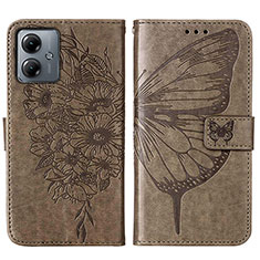 Coque Portefeuille Papillon Livre Cuir Etui Clapet YB1 pour Motorola Moto G14 Gris