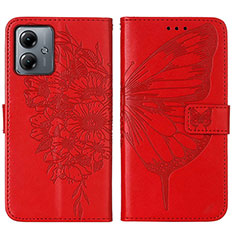 Coque Portefeuille Papillon Livre Cuir Etui Clapet YB1 pour Motorola Moto G14 Rouge