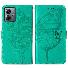Coque Portefeuille Papillon Livre Cuir Etui Clapet YB1 pour Motorola Moto G14 Vert