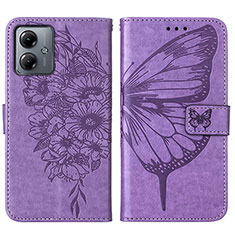 Coque Portefeuille Papillon Livre Cuir Etui Clapet YB1 pour Motorola Moto G14 Violet Clair