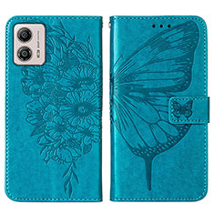 Coque Portefeuille Papillon Livre Cuir Etui Clapet YB1 pour Motorola Moto G53j 5G Bleu