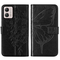 Coque Portefeuille Papillon Livre Cuir Etui Clapet YB1 pour Motorola Moto G53y 5G Noir