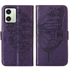 Coque Portefeuille Papillon Livre Cuir Etui Clapet YB1 pour Motorola Moto G54 5G Violet