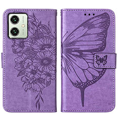 Coque Portefeuille Papillon Livre Cuir Etui Clapet YB1 pour Motorola Moto G54 5G Violet Clair