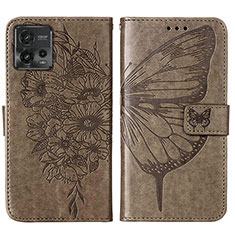 Coque Portefeuille Papillon Livre Cuir Etui Clapet YB1 pour Motorola Moto G72 Gris