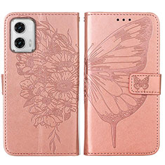 Coque Portefeuille Papillon Livre Cuir Etui Clapet YB1 pour Motorola Moto G73 5G Or Rose