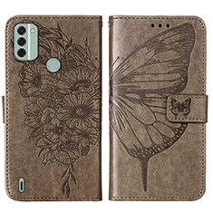 Coque Portefeuille Papillon Livre Cuir Etui Clapet YB1 pour Nokia C31 Gris