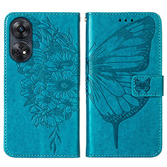 Coque Portefeuille Papillon Livre Cuir Etui Clapet YB1 pour Oppo Reno8 T 4G Bleu