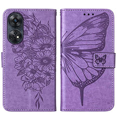 Coque Portefeuille Papillon Livre Cuir Etui Clapet YB1 pour Oppo Reno8 T 4G Violet Clair