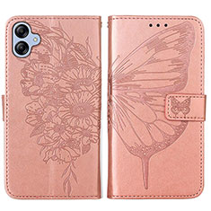 Coque Portefeuille Papillon Livre Cuir Etui Clapet YB1 pour Samsung Galaxy F04 Or Rose